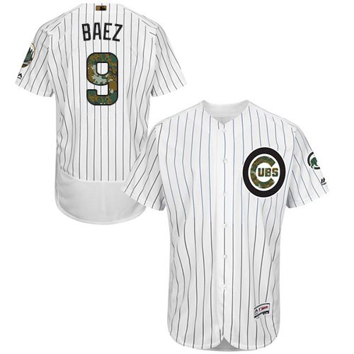 Cubs #9 Javier Baez White(Blue Strip) Flexbase Authentic Collection Memorial Day Stitched MLB Jersey - Click Image to Close